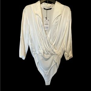 NWT Zara Satin Bodysuit.  Size Large